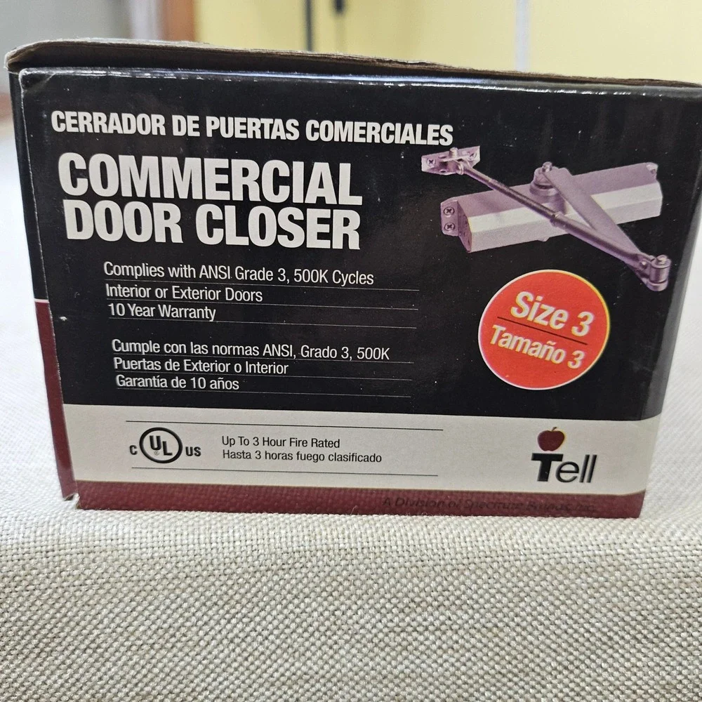 Tell Commercial Door Closer Size 3 Silver Aluminum ANSI Grade 3 DC100001 New